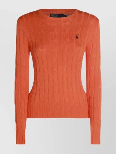 Polo Ralph Lauren Cable Knit Crew Neck Long Sleeve Top In Orange