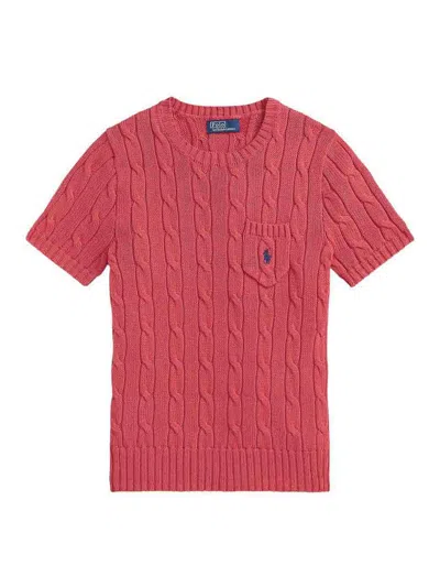 Polo Ralph Lauren Cable-knit Crew Neck Short-sleeve Sweater In Red