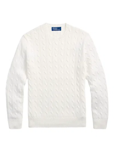 Polo Ralph Lauren Textured Cable Knit Pullover With Signature Logo Detail In White