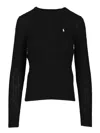 Polo Ralph Lauren Cable Knit Crew Neck Sweater Knitwear Black In Black