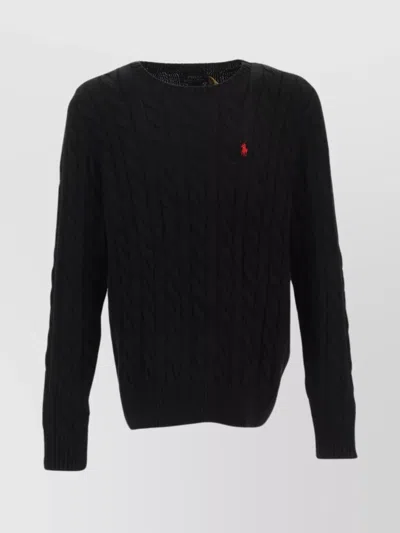 Polo Ralph Lauren Cable Knit Crew Neck Sweater In Black