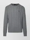 Polo Ralph Lauren Grey Crewneck Sweater With Pony Embroidery On The Front And Woven Knit In Gray
