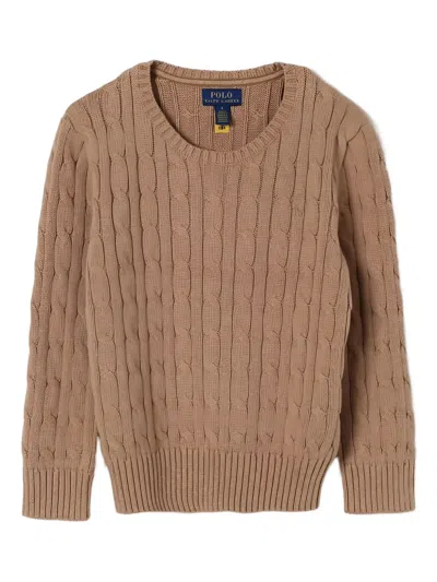 Polo Ralph Lauren Kids' Cable-knit Crew-neck Sweater In Brown