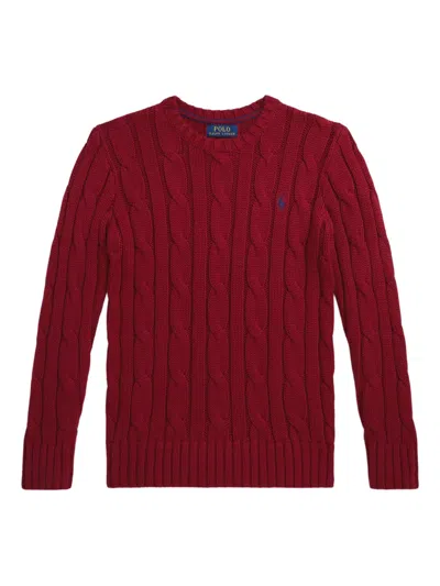 Polo Ralph Lauren Kids' Cable-knit Crew-neck Sweater In Burgundy