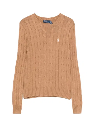 Polo Ralph Lauren Cable-knit Crew-neck Sweater Camel In Brown