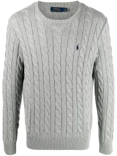 Polo Ralph Lauren Cable Knit Crew Neck Sweater In Gray