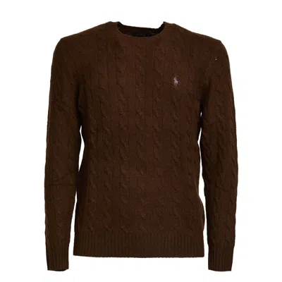Polo Ralph Lauren Cable Knit Crew Neck Sweater In Wool In Burgundy