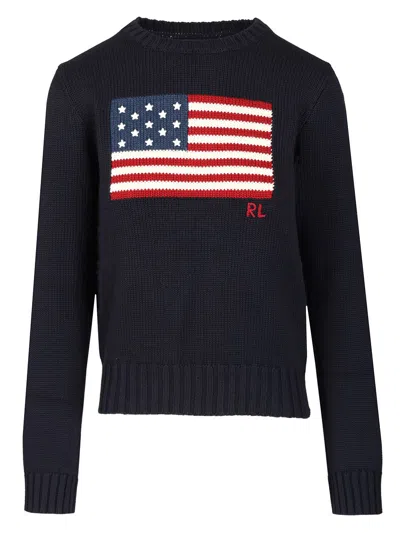 Polo Ralph Lauren Cable Knit Crew Neck Sweater Knitwear Blue In White