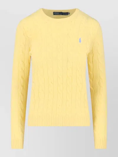 Polo Ralph Lauren Cable Knit Crew Neck Sweater Ribbed Trims In Yellow
