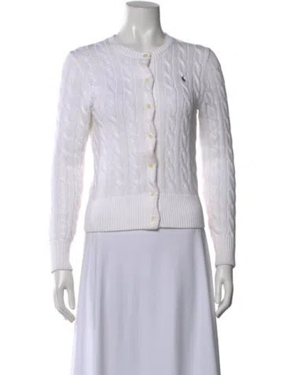 Pre-owned Polo Ralph Lauren Cable Knit Crew Neck Sweater In White