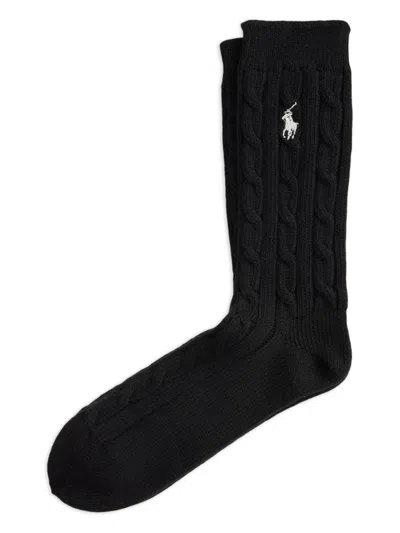 Polo Ralph Lauren Cable-knit Crew Socks In Black