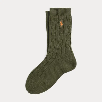 Polo Ralph Lauren Cable-knit Crew Socks In Green