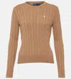 Polo Ralph Lauren Cable-knit Crewneck Cotton Sweater In Neutrals