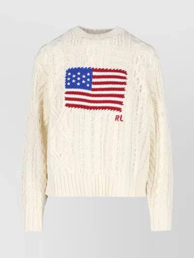 POLO RALPH LAUREN CABLE KNIT CREWNECK EMBROIDERED FLAG