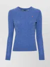 Polo Ralph Lauren Lapis Blue Cashmere Blend Cable-knit Pullover With Iconic Embroidery