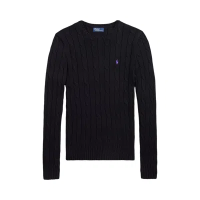 Pre-owned Polo Ralph Lauren Cable Knit Crewneck Sweater 'black' | Women's Size M