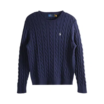 Pre-owned Polo Ralph Lauren Cable Knit Crewneck Sweater 'bright Navy' | Blue | Men's Size S