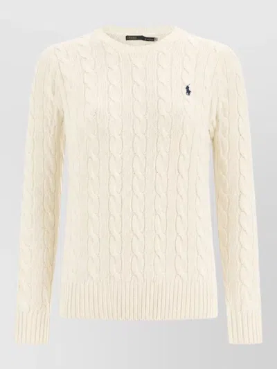 Polo Ralph Lauren Cable Knit Crewneck Sweater Long Sleeves In Neutral