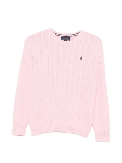Polo Ralph Lauren Kids' Cable-knit Logo Sweater In Pink
