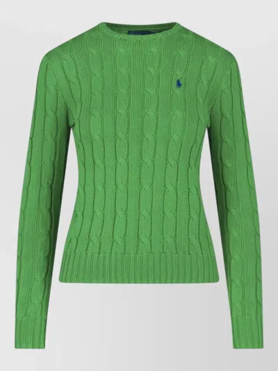 Polo Ralph Lauren Cable Knit Crewneck Sweater Ribbed Cuffs Hem In Green