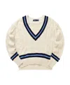 Polo Ralph Lauren Cricket Striped Cable-knit Cotton Sweater In Nude
