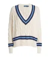 Polo Ralph Lauren Cricket Striped Cable-knit Cotton Sweater In Ivory
