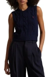 Polo Ralph Lauren Cable-knit Cotton Cropped Vest In Hunter Navy
