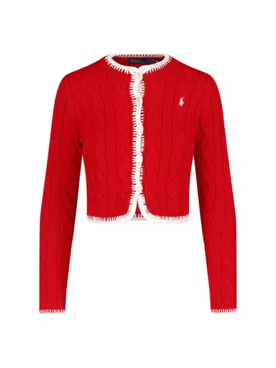 Polo Ralph Lauren Cable Knit Cropped Cardigan In Red