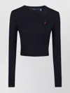 Polo Ralph Lauren Cable Knit Cropped Long Sleeve Sweater In Black