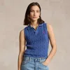 Polo Ralph Lauren Cable-knit Cropped Polo Shirt In Blue Yacht