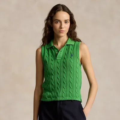 Polo Ralph Lauren Cable-knit Cropped Polo Shirt In Green