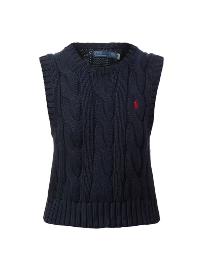 Polo Ralph Lauren Cable-knit Cropped Waistcoat In Hunter Navy