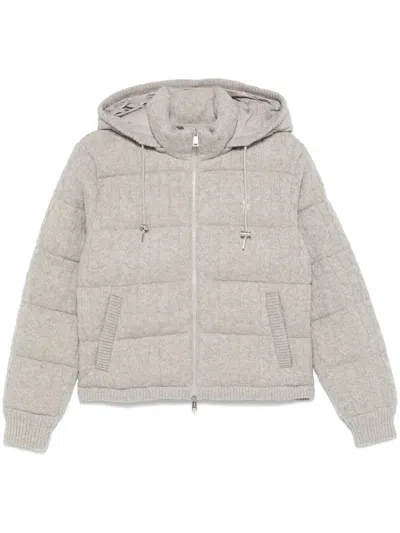 Polo Ralph Lauren Cable-knit Down Jacket In Grey