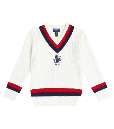 Polo Ralph Lauren Kids' Cable-knit Embroidered Cotton Sweater In Deckwash White Combo