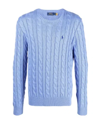 Polo Ralph Lauren Logo-embroidered Cable Knit Sweater In Blue