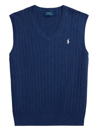 Polo Ralph Lauren Cable-knit Embroidered-logo Vest In Blue