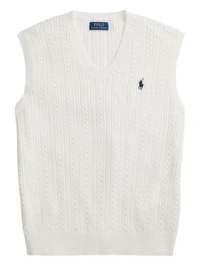 Polo Ralph Lauren Cable-knit Embroidered-logo Vest In White