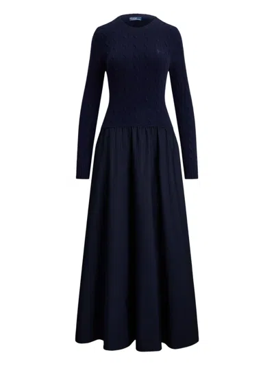 Polo Ralph Lauren Cable-knit Flared Dress In Blue
