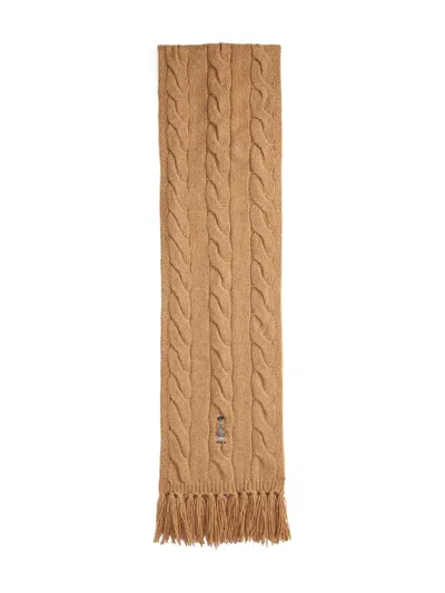 Polo Ralph Lauren Cable-knit Fringed Scarf In Brown