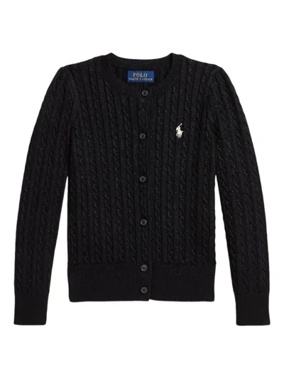 Polo Ralph Lauren Kids' Cable-knit Glitter Cardigan In Black