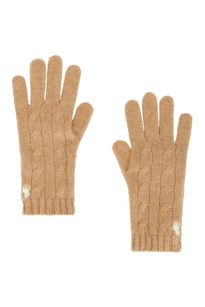 Polo Ralph Lauren Cable Knit Gloves In Brown