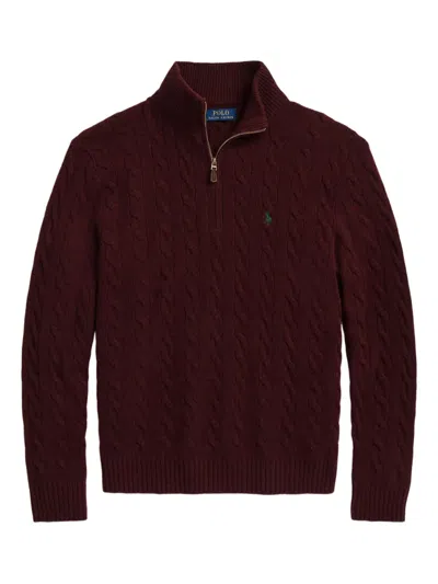 Polo Ralph Lauren Cable-knit Half-zip Sweater In Burgundy