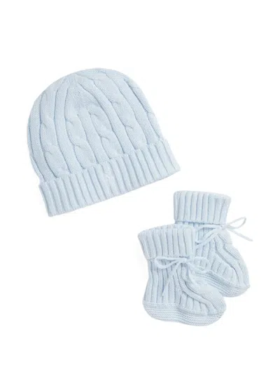 Polo Ralph Lauren Babies' Cable-knit Hat And Booties Set In Blue