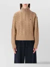 Polo Ralph Lauren Wool And Cashmere Cable-knit Half-zip Sweater In Brown
