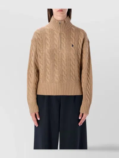 POLO RALPH LAUREN CABLE KNIT HIGH NECK HALF ZIP SWEATER