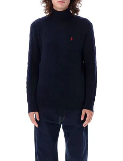 Polo Ralph Lauren Cable Knit High-neck Jumper In Blue