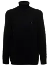 Polo Ralph Lauren Cable Knit Black Turtleneck Sweater With Embroidered Logo In Black