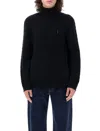 Polo Ralph Lauren Cable Knit Black Turtleneck Sweater With Embroidered Logo In Black
