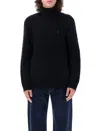 Polo Ralph Lauren Cable Knit Black Turtleneck Sweater With Embroidered Logo In Black
