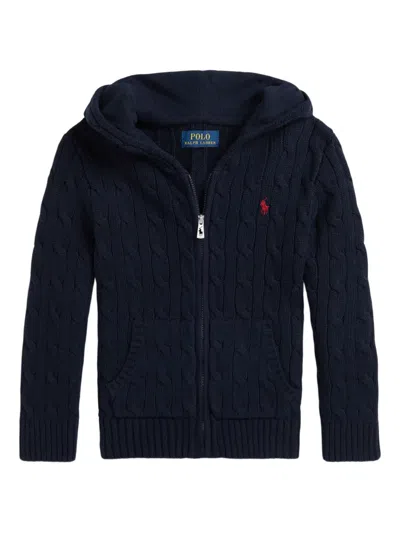 Polo Ralph Lauren Kids' Cable-knit Hooded Cardigan In Blue